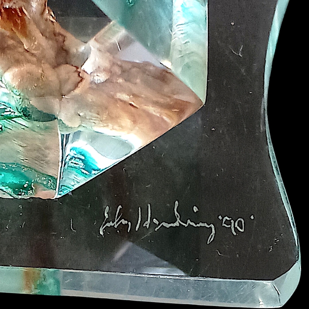Vintage Lucite Owl Paperweight Sculpture Hand Painted Woodland Bird MCM Decor - Picture 5 of 16